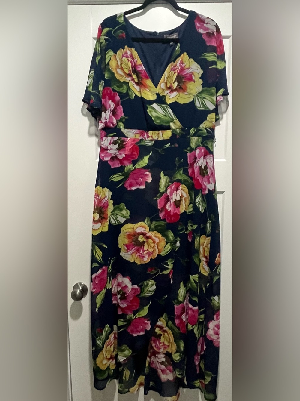 Luxology Navy Floral Faux Wrap Maxi Dress Size 16